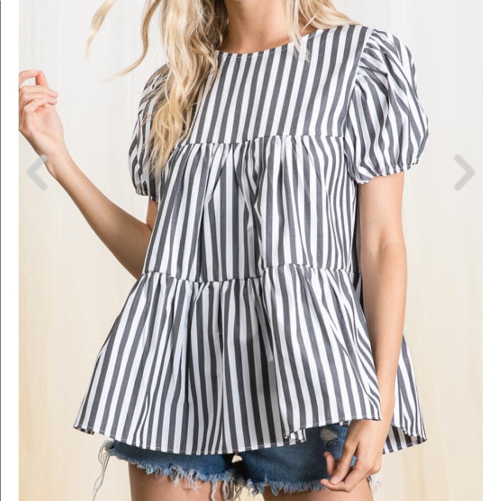 Stripe Puff Sleeve woven top